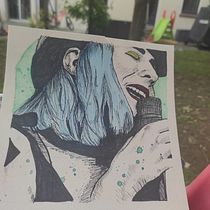 Mon projet du cours : Illustration composée de hachures et de taches de peinture. Artistic Drawing, Character Design, Fine Arts, Painting, Portrait Drawing, and Watercolor Painting project by ameliemarie - 09.15.2024