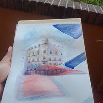 Mi proyecto del curso: Dibujo arquitectónico con acuarela y tinta ( Atardecer en CENART) y Café en Paris (clase). Drawing, Watercolor Painting, Architectural Illustration, Sketchbook & Ink Illustration project by saikro8888 - 10.04.2024