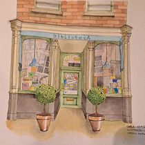 Meu projeto do curso: Ilustração urbana com aquarela:Fachada Biblioteca. Ilustração arquitetônica, Desenho, Pintura, e Pintura em aquarela projeto de Carla Fernandes - 27.10.2024