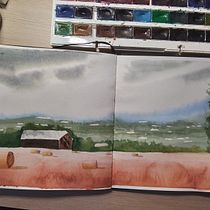 My project for course: Watercolor Landscapes: Experimental Tools and Techniques. Projekt z dziedziny  Sztuki piękne,  Malarstwo i Malowanie akwarelą użytkownika christine7589 - 03.11.2024