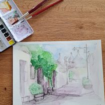 Mein Abschlussprojekt für den Kurs: Architektonische Zeichnung mit Aquarell und Tinte. Drawing, Watercolor Painting, Architectural Illustration, Sketchbook, Ink Illustration, and Sketching project by fabiennest7 - 11.23.2024
