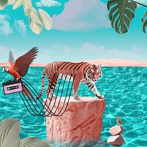 Cassette Tiger Illusion. Collage, Digital Illustration, Photo Retouching, Photographic Composition, Photograph, Photomontage, Graphic Design, Poster Design, Portrait Photograph, and Pencil Drawing project by Hikmet Abishov - 12.05.2024