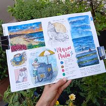 Lámina Mar del Plata: acuarela inspirada en la costa argentina. Ilustração tradicional, Ilustração arquitetônica, Pintura em aquarela, Sketchbook, Criatividade e Infografia projeto de Marcia Toledo - 06.12.2024