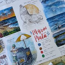 Lámina Mar del Plata. Traditional illustration, Architectural Illustration, Watercolor Painting, Sketchbook, Creativit & Infographics project by Marcia Toledo - 12.06.2024