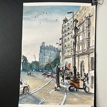 Final project @guesscitybysketch. Drawing, Ink Illustration, Painting, Sketchbook, Sketching, and Watercolor Painting project by Kate - 12.08.2024