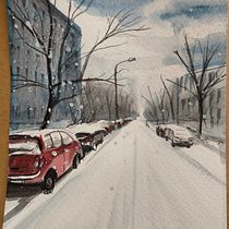 Winter street. Projekt z dziedziny  Sztuki piękne,  Malarstwo i Malowanie akwarelą użytkownika Niklas Hrvacanin - 09.12.2024