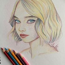 Colored pencil portrait for final project. Desenho com lápis de cor, Desenho, Desenho de retrato, e Sketchbook projeto de Irina Szasz-Eana - 19.12.2024