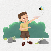 Little boy and the Bee. Children's Illustration, Digital Illustration, Digital Painting, and Picturebook project by FATIN NUR HANANI BINTI ABDUL HALIM - 12.26.2024