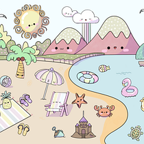 Beach time. Character Design, Digital Illustration, and Manga project by Kathia Tiemi - 01.02.2025