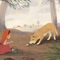 Aussie little red riding hood: Little Red coax’s the injured dingo. Children's Illustration, Digital Illustration, Digital Painting, and Picturebook project by veronica_hutchison90 - 01.02.2025