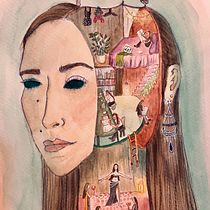 Surreal self portrait with watercolour. Drawing, Fine Arts, Traditional illustration, Painting, and Watercolor Painting project by miriamlehari - 01.04.2025
