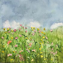 Where natures colors meet the calm of the soul! Meadow with vibrant illustration Ein Projekt aus dem Bereich Malerei, Traditionelle Illustration, Zeichnung, Aquarellmalerei, Kreativität und Botanische Illustration von Mayura Singh - 06.01.2025