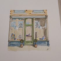 The book shop. Ilustração arquitetônica, Desenho, Pintura, e Pintura em aquarela projeto de carloncini - 12.01.2025