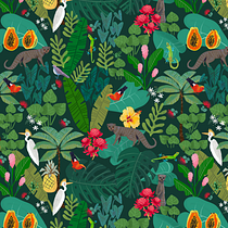 Kauai Jungle Pattern. Un progetto di Illustrazione digitale, Disegno, Illustrazione tradizionale, Pattern design e Textile Design di Rachel Urista - 13.01.2025