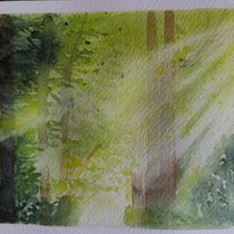 Rayons de soleil dans la forêt. Painting, and Watercolor Painting project by Marie Helene Reg - 01.20.2025