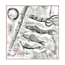 Koinobori and Moonlight. Desenho, Ilustração tradicional e Ilustração com tinta projeto de Sabine Nimz - 06.02.2025