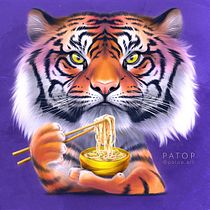 Tigre comiendo pad thai Ein Projekt aus dem Bereich Zeichnung, Digitale Illustration, Digitale Malerei und Digitale Zeichnung von Patricia Perez - 12.02.2025