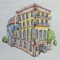 London building by Marybeth McDonald Ein Projekt aus dem Bereich Architektonische Illustration, Zeichnung, Illustration mit Tinte, Sketchbook und Skizzenentwurf von mbmacart - 21.02.2025