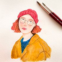 Portrait à l’aquarelle et crayons de couleur . Un proyecto de Diseño de personajes, Ilustración tradicional, Pintura y Pintura a la acuarela de popo.84 - 23.02.2025