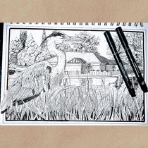 The heron and the boathouse . Artistic Drawing, Drawing, Ink Illustration, Naturalistic Illustration, Sketchbook, and Sketching project by Dr Dalla - 02.24.2025