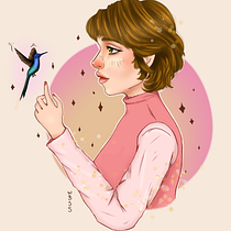A moça e o beija-flor. Projekt z dziedziny Ilustracja c, frowa, R, sunek c, frow, Portret, Malarstwo c, frowe,  R, sunek art, st, czn, Projektowanie postaci i  Sztuki piękne użytkownika wellen_bea2011 - 25.02.2025
