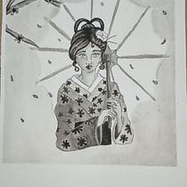 Illustrazione di china di una geisha a passeggio. Artes plásticas, Ilustração tradicional, Desenho e Ilustração com tinta projeto de Silvia Scherma - 27.02.2025