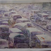 Buses. Architectural Illustration, Painting, and Watercolor Painting project by Juan Freddy Abarca Cordero - 03.03.2025