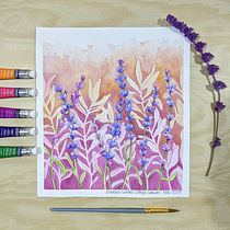 Lavandas. Acuarela en negativo. Un proyecto de Ilustración tradicional, Pintura a la acuarela e Ilustración botánica de Danella Ortega Graziani - 07.03.2025