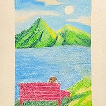 Oil and wax paper my daughter and the sea. Artistic Drawing, Drawing, Fine Arts, Traditional illustration, and Pencil Drawing project by María Ortiz - Pierre - 03.20.2025
