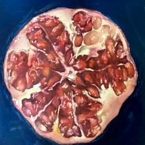 Watercolour study of pomegranate. Botanical Illustration, Drawing, Fine Arts, Traditional illustration, Painting, and Watercolor Painting project by Monica Durrant - 04.05.2025