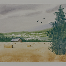 Barn with hay field. Un progetto di Belle arti, Pittura e Pittura ad acquerello di bushra_albastaki - 05.04.2025