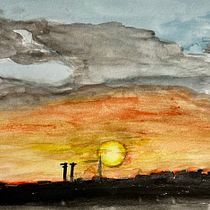 Puesta de sol en calama. Un proyecto de Dibujo, Pintura a la acuarela, Bellas Artes, Dibujo a lápiz, Sketchbook y Bocetado de andersonbernac - 06.04.2025