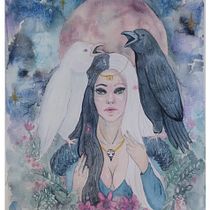 Sacerdotisa de dos mundos. Fine Arts, Drawing, Traditional illustration, Painting, Watercolor Painting, Botanical Illustration, Ink Illustration, and Naturalistic Illustration project by Ale Marchesi - 04.21.2025