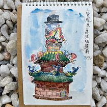 Zuoying Temple. Traditional illustration, Architectural Illustration, Watercolor Painting, and Sketchbook project by ladylollustrations - 05.03.2025
