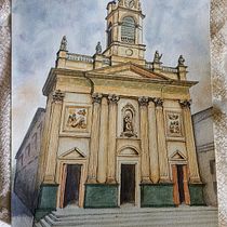Basílica de San José de Flores - Buenos Aires. Drawing, Watercolor Painting, Architectural Illustration, Sketchbook, Ink Illustration, and Sketching project by Jason Trujillo - 05.06.2025