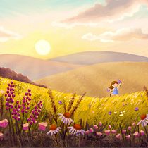 Joyful Meadows at Golden Hour. Digital Illustration project by Van Thi Diep - 05.07.2025