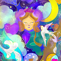 The Spirited 🌿💜🐑. Color Theor, Digital Illustration, Drawing, Traditional illustration, Watercolor Painting, and Design project by Sandra Kimura - 05.07.2025
