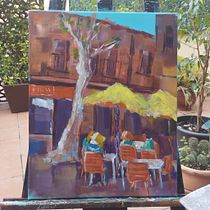 TERRAZA SOLEADA PINTURA IMPRESIONISTA. Painting project by Montserrat Aguilar Casacuberta - 05.13.2025