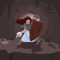 Woman fighter in a cave. Un proyecto de Diseño de personajes, Videojuegos, Pixel art y Diseño de videojuegos de vejune_slev12 - 14.05.2025