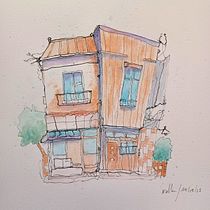 Architecture House. Un proyecto de Ilustración arquitectónica, Dibujo, Sketchbook, Bocetado y Pintura a la acuarela de Christine Lhuillery - 15.05.2025