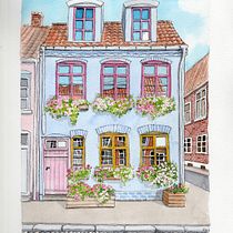 Casa azul. Ilustração arquitetônica, Desenho, Pintura, e Pintura em aquarela projeto de Katarzyna Śpiewak - 15.05.2025