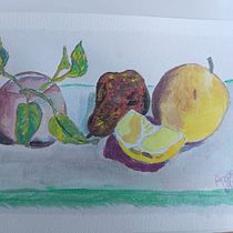 My little plant with some fruits. Teoria da cor, Artes plásticas, Pintura guache, e Pintura projeto de Angela - 16.05.2025