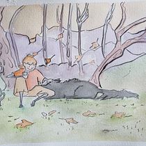 Una tarde de otoño.. Un proyecto de Diseño de personajes, Dibujo, Ilustración tradicional, Ilustración con tinta, Manga y Pintura a la acuarela de Paula Encrenaz - 24.05.2025