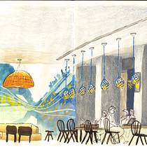Barszene Ein Projekt aus dem Bereich Architektonische Illustration, Traditionelle Illustration, Illustration mit Tinte und Malerei von Melanie Volkmann - 25.05.2025