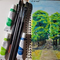 The tree tunnel. Projekt z dziedziny Malowanie gwaszami,  Malarstwo,  Sztuki piękne, Ilustracja naturalist i czna użytkownika Daniela Alexandrescu - 25.05.2025