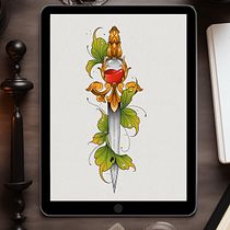 Golden Dagger . Een project van Digitale illustratie, Traditionele illustratie y  Tatoeageontwerp van Laura Daniela Ordoñez - 25.05.2025
