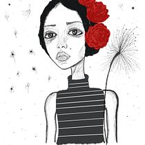 Mujeres triste con flores rojas . Portrait Drawing, Digital Drawing, Traditional illustration, and Digital Illustration project by Erika Castañeda - 05.25.2025