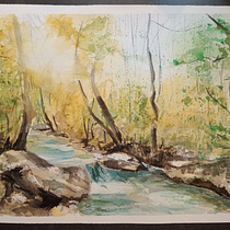 Bush river scene. Un proyecto de Bellas Artes, Pintura y Pintura a la acuarela de josie.vangerwen - 26.05.2025