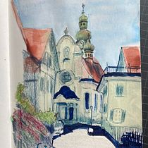 village scene in mixed media Ein Projekt aus dem Bereich Architektonische Illustration und Traditionelle Illustration von sis - 29.05.2025