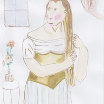 Ella se peina. Fine Arts, Design, Traditional illustration, Painting, Creativit, Creating with Kids, and Sketchbook project by Eduardo García - 06.12.2025